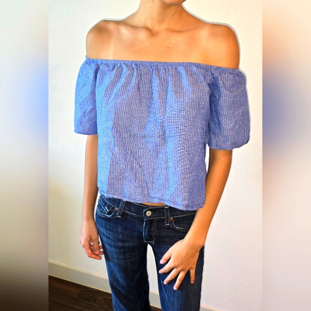 Express Lightweight Blue penstripe Top XS